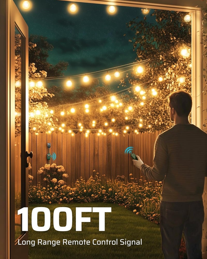 DEWENWILS Outdoor Dimmer for String Lights, Remote Dimmer Switch, Weatherproof Dimmer Plug, 100FT Range, Compatible with Dimmable LED/Tungsten Bulbs - Image 4